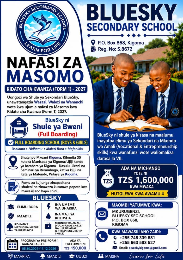 BlueSky Secondary School Yafungua Udahili wa Form One 2027